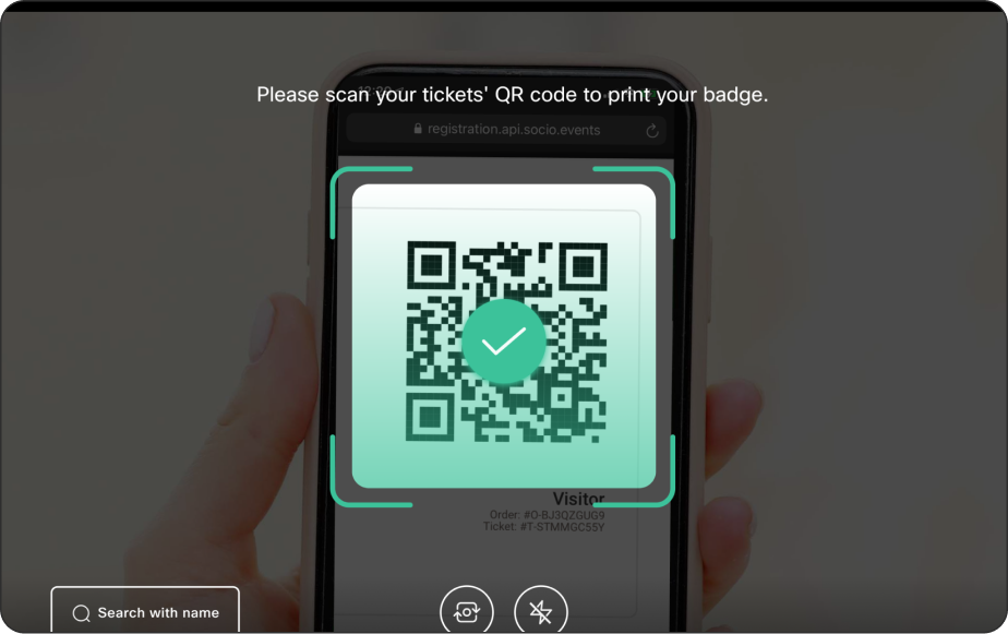 QR Code check-in for mobile device on Webex Events tablet